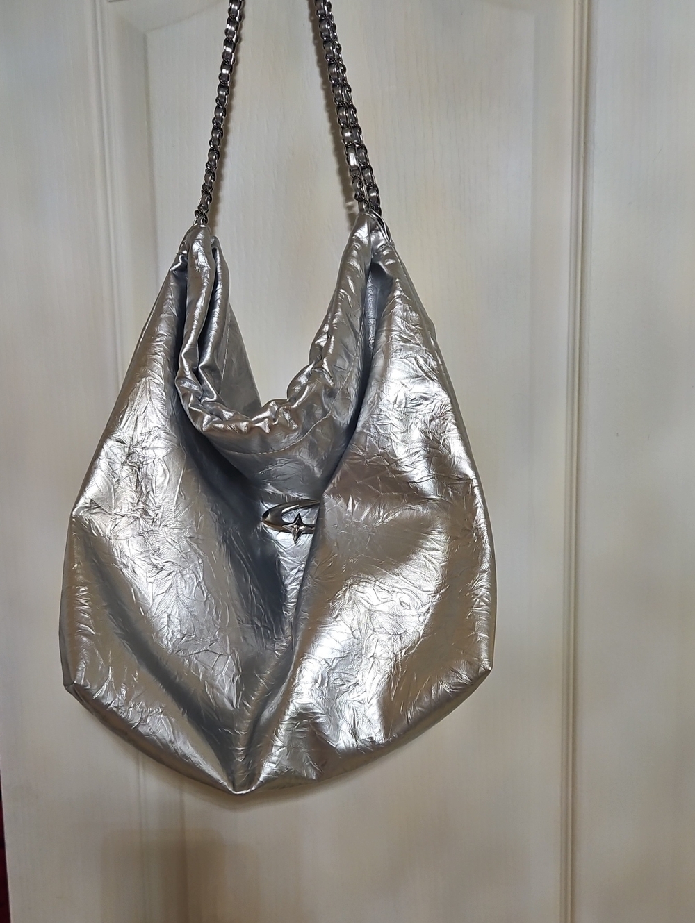 New Silver Metallic Shoulder Hobo Bag